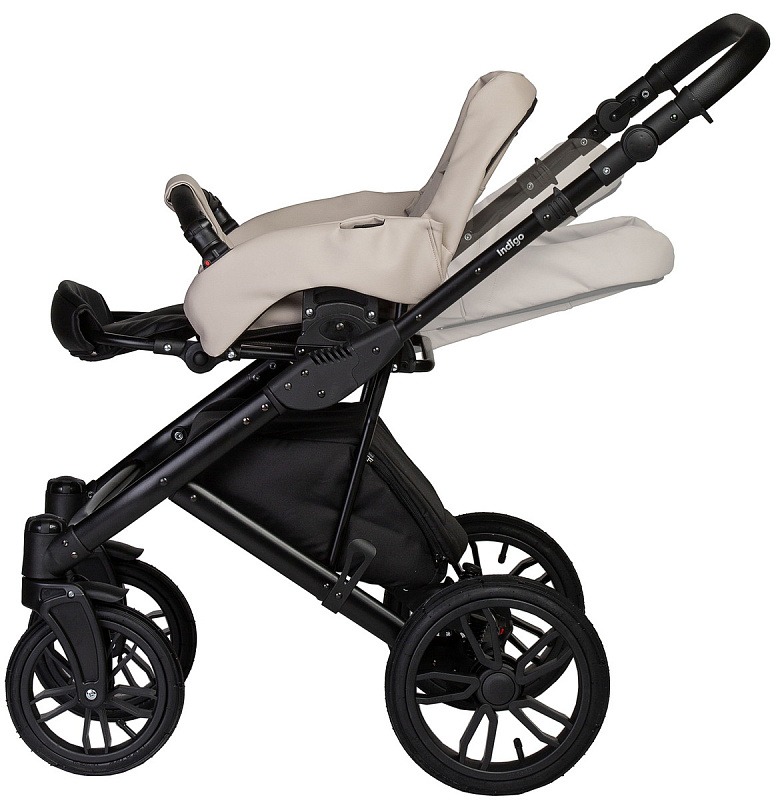 Коляска 2 в 1 Indigo Mio Eco, 04 (Черная кожа + Светло-бежевая кожа)