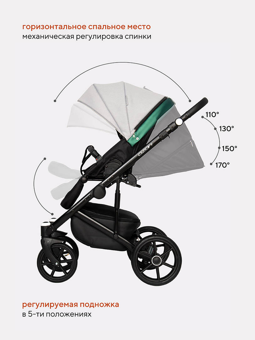 Коляска 2 в 1 Riko Basic Ozon Shine Prestige 05 серо-зеленый