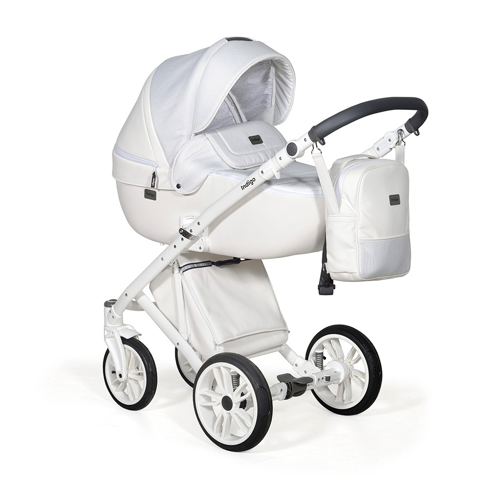 Коляска 2 в 1 Indigo PORTO - Po 07 (белая кожа+белый узор)
