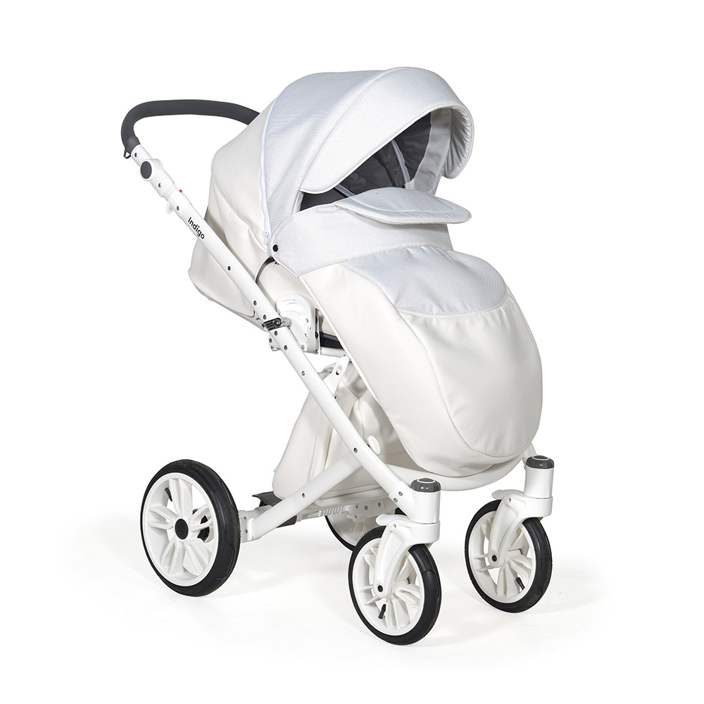 Коляска 2 в 1 Indigo PORTO - Po 07 (белая кожа+белый узор)