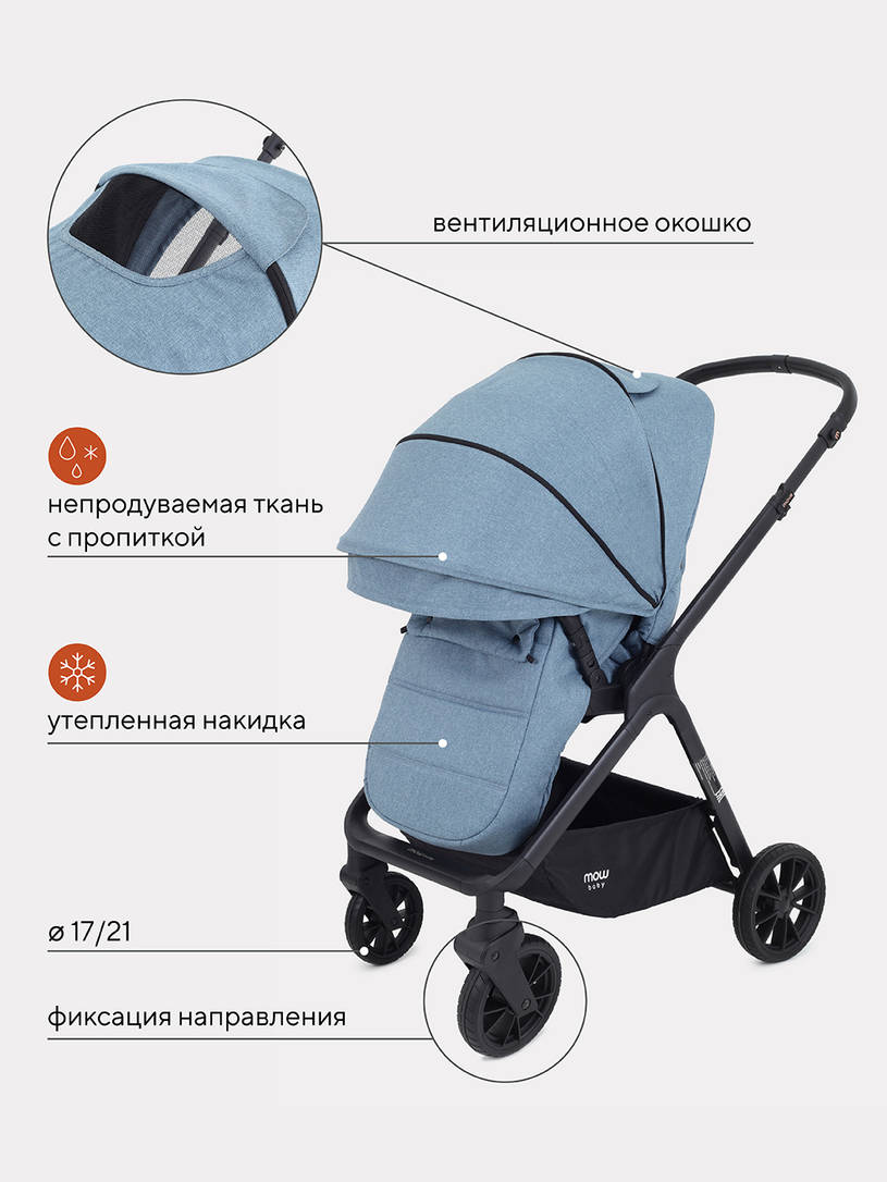 Коляска 2 в 1 Mowbaby Move 2023 с сумкой Blue