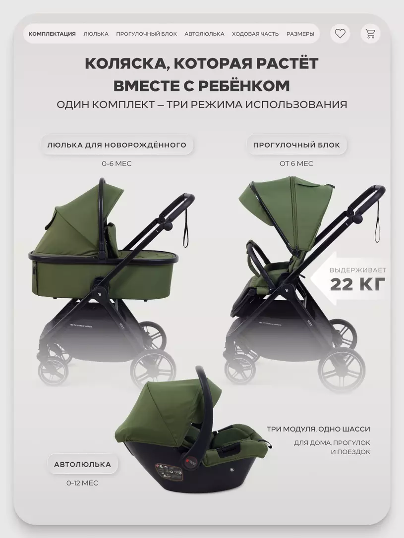 Коляска 3 в 1 Rant Basic Wave Green