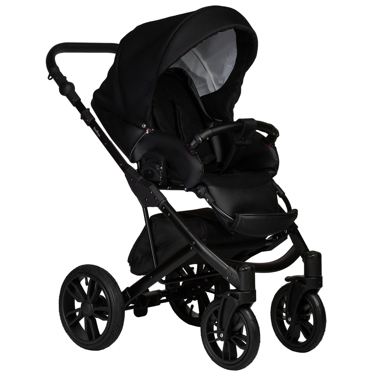 Коляска 2 в 1 Indigo Mio S, 02 (Черная кожа + Черный)