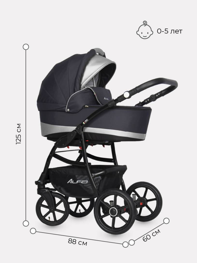 Коляска 2 в 1 Riko Basic Alfa Ecco 01 черно-серебристый