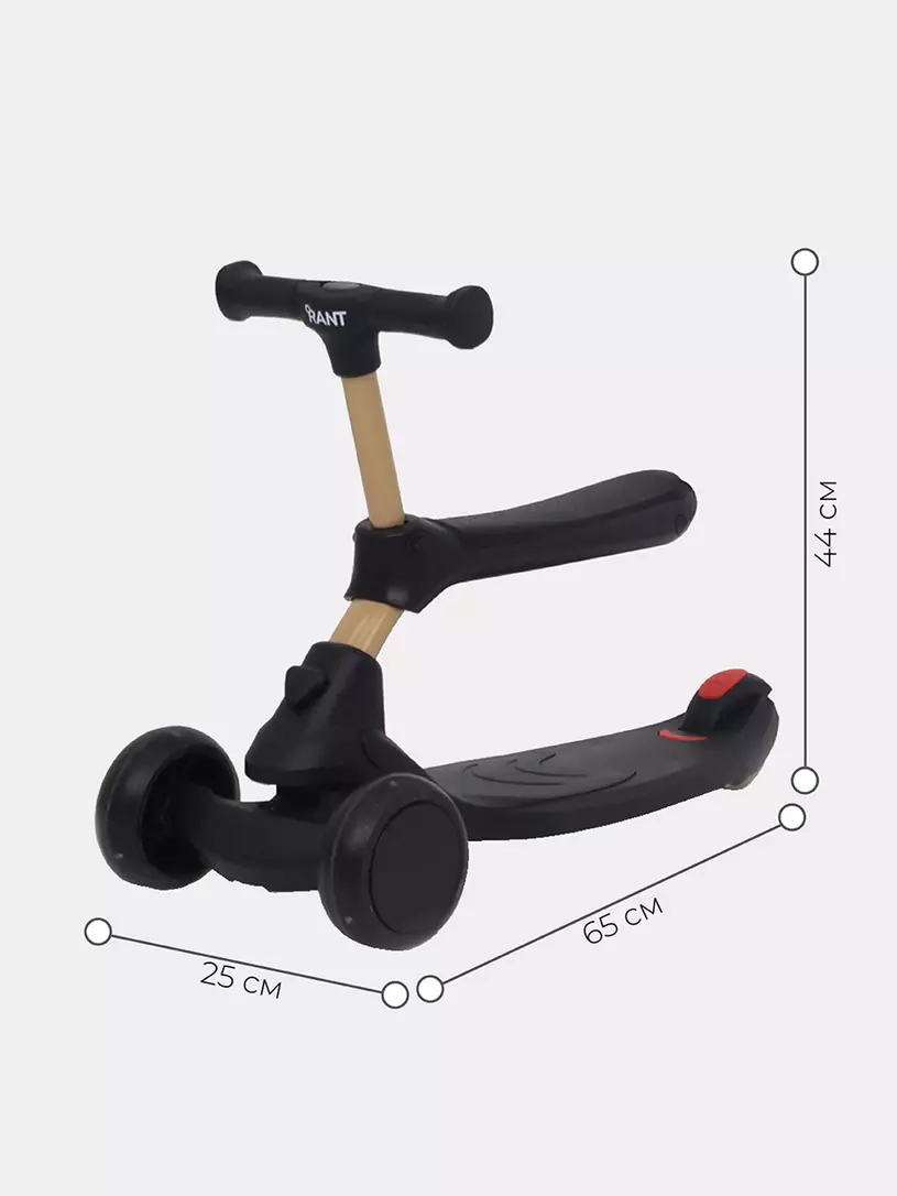 Беговел-самокат Rant Rider со светящимися колесами черный