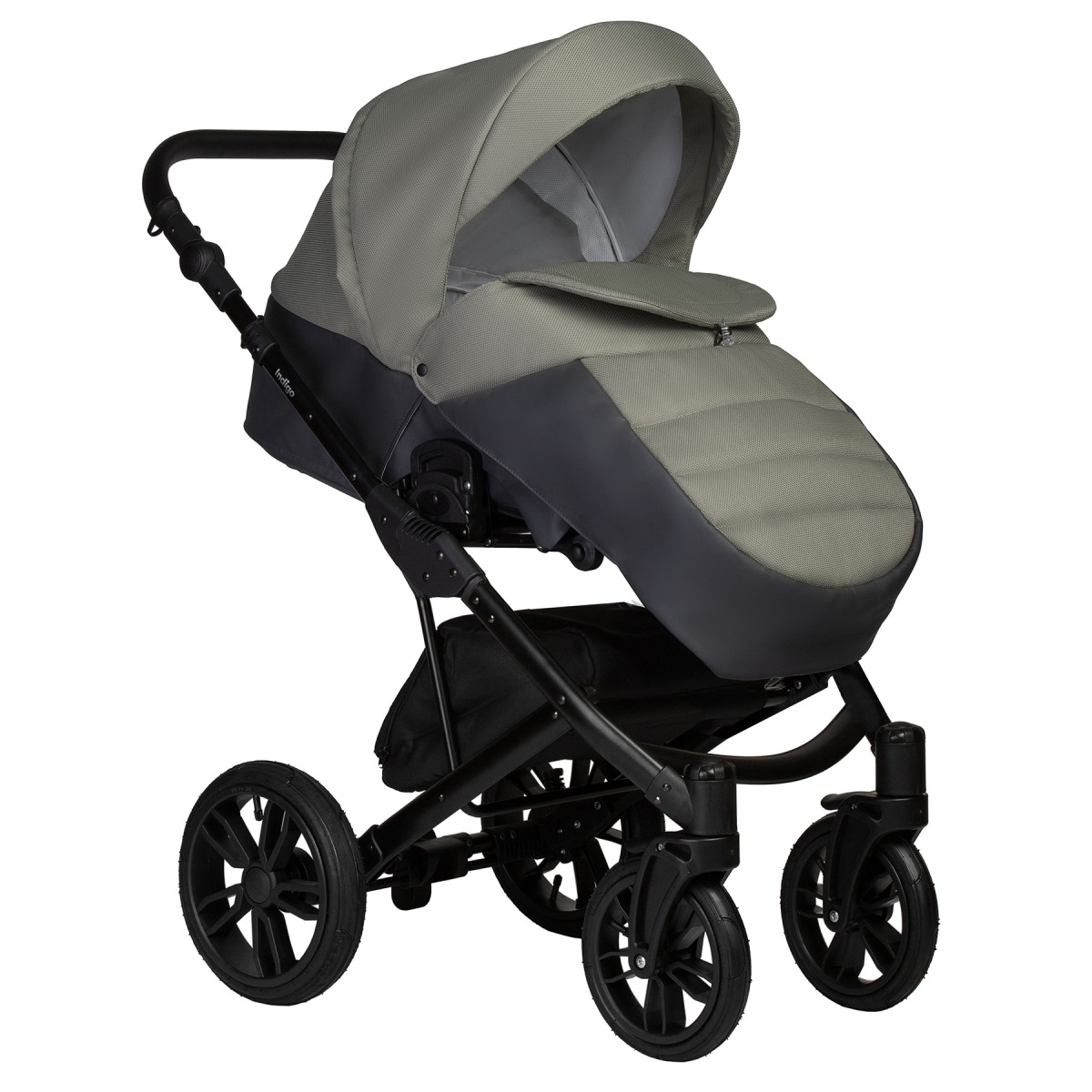 Коляска 2 в 1 Indigo Mio S, 05 (Темно-серая кожа + Зеленый)