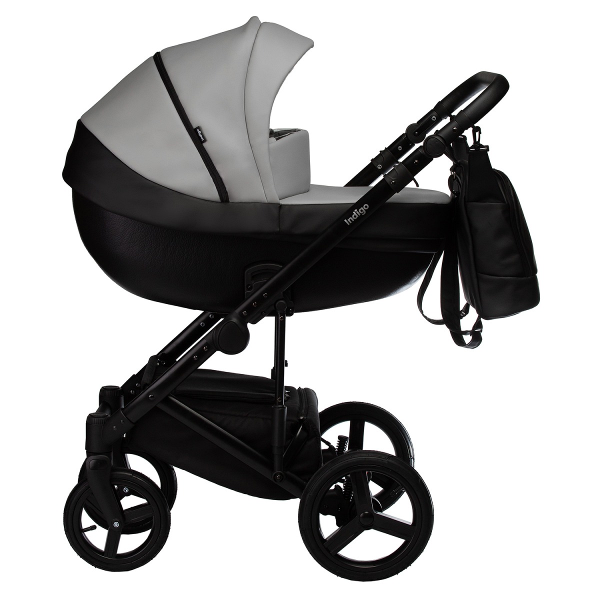Коляска 2 в 1 Indigo Tour Eco, Te 02 (Черная кожа + Серая кожа)