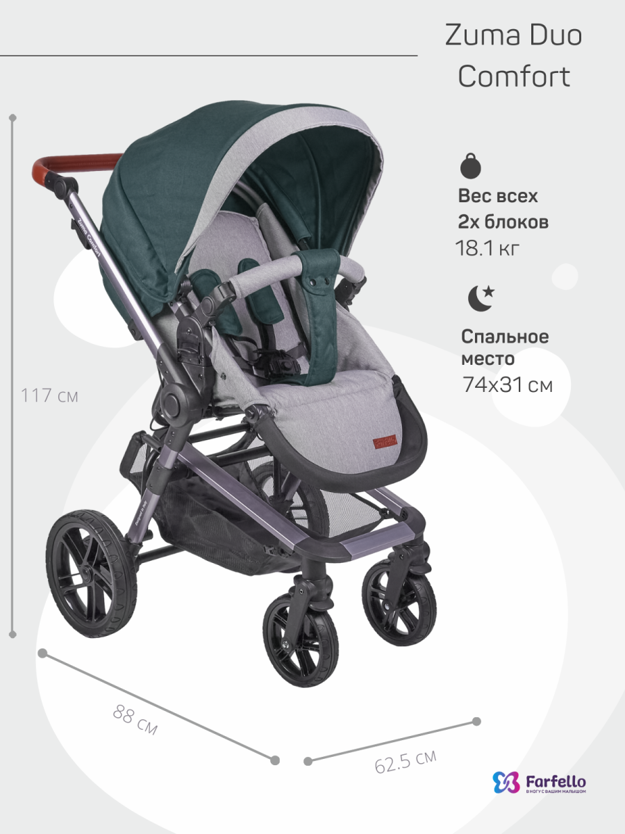 Коляска модульная 2 в 1 Farfello Zuma Duo Comfort (ZDC-12 Изумрудный)