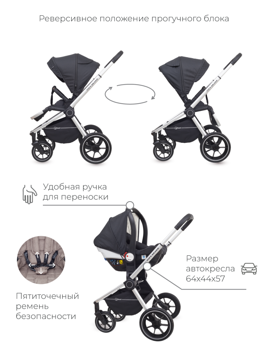Коляска 3 в 1 Rant Flex Grand Midnight Black черный
