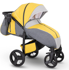 Прогулочная коляска Camarelo Elf экокожа черная рама желтый джинс/серый