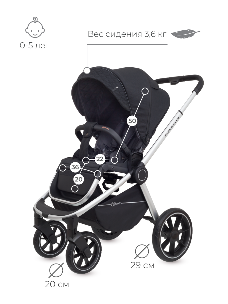 Коляска 3 в 1 Rant Flex Grand Midnight Black черный