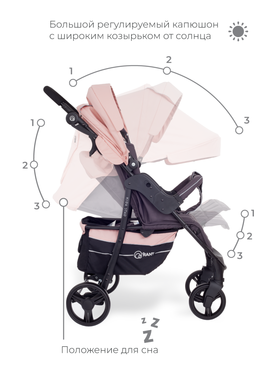 Коляска прогулочная Rant Kira Star Cloud Pink. Цвет: Розовый