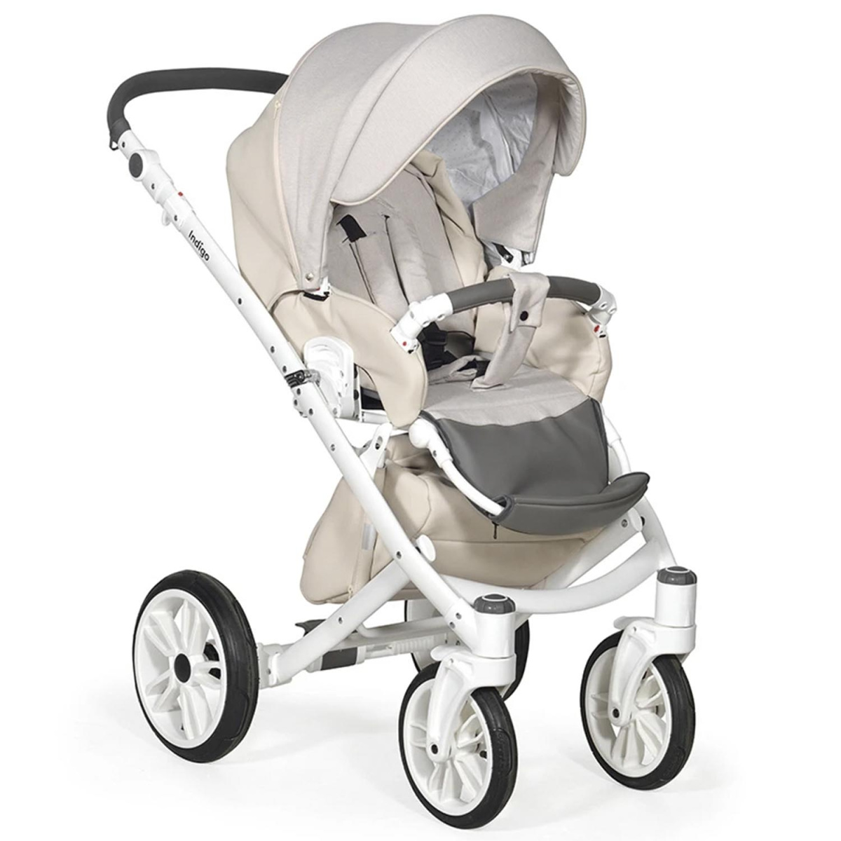 Коляска 2 в 1 Indigo PORTO - Po 03 (бежевая кожа+бежевый лен)