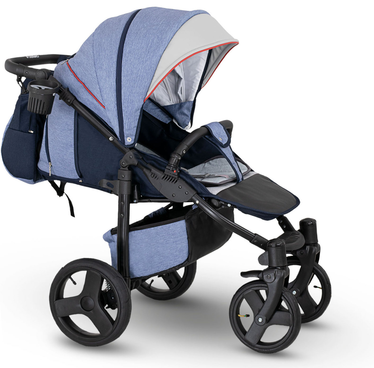 Прогулочная коляска Camarelo Elf экокожа черная рама синий джинс/серый