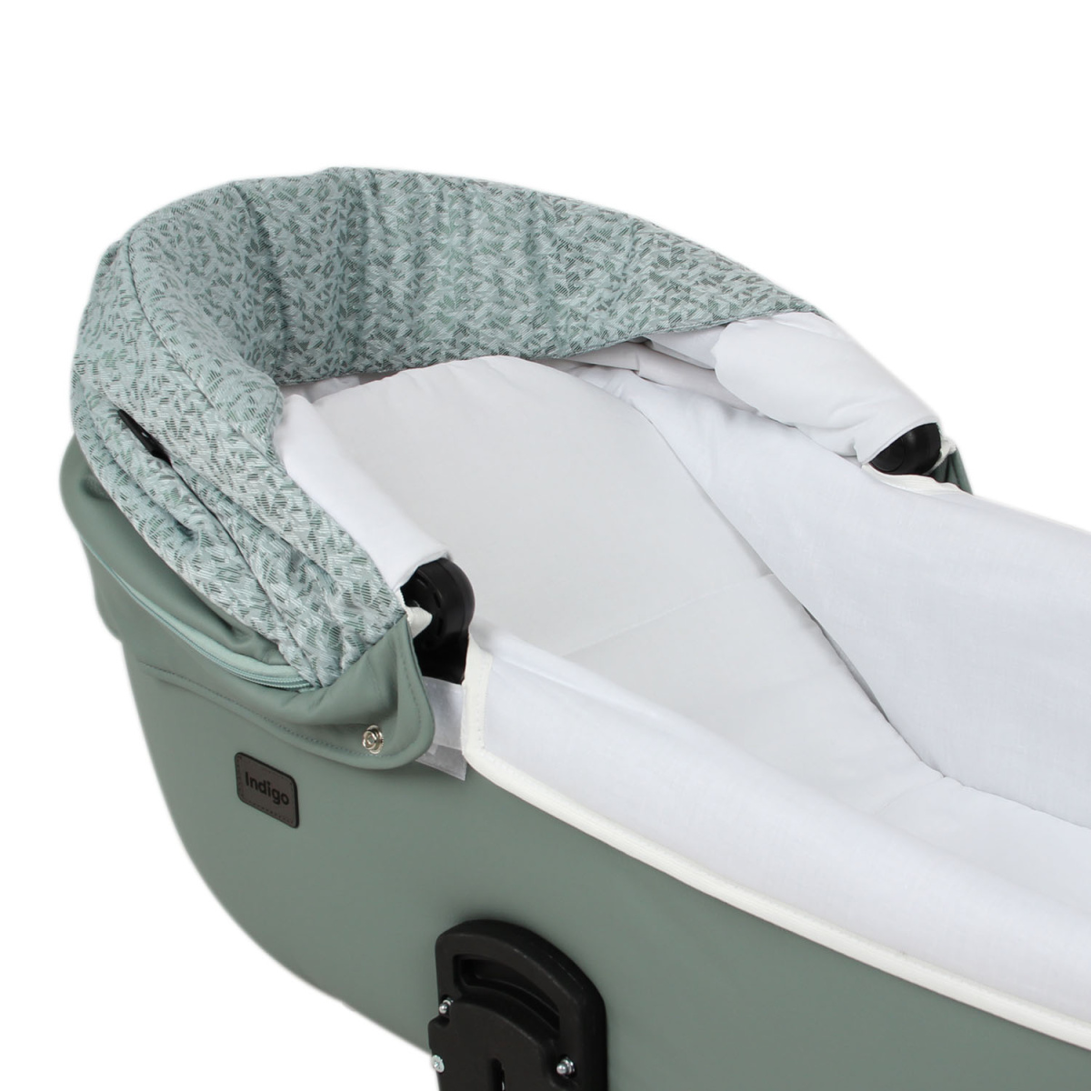 Коляска 2 в 1 Indigo MIO - Mi 06 (шалфей кожа+зеленый узор)