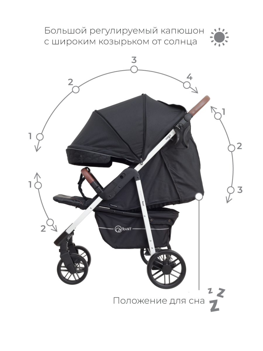 Коляска прогулочная Rant Vega Trends Midnight Black. Цвет: Черный