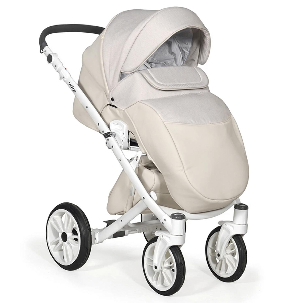 Коляска 2 в 1 Indigo PORTO - Po 03 (бежевая кожа+бежевый лен)